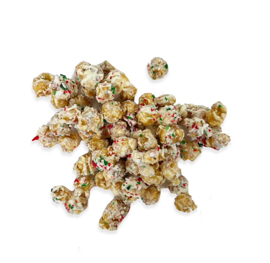 White Belgian Chocolate Peppermint Caramel Corn